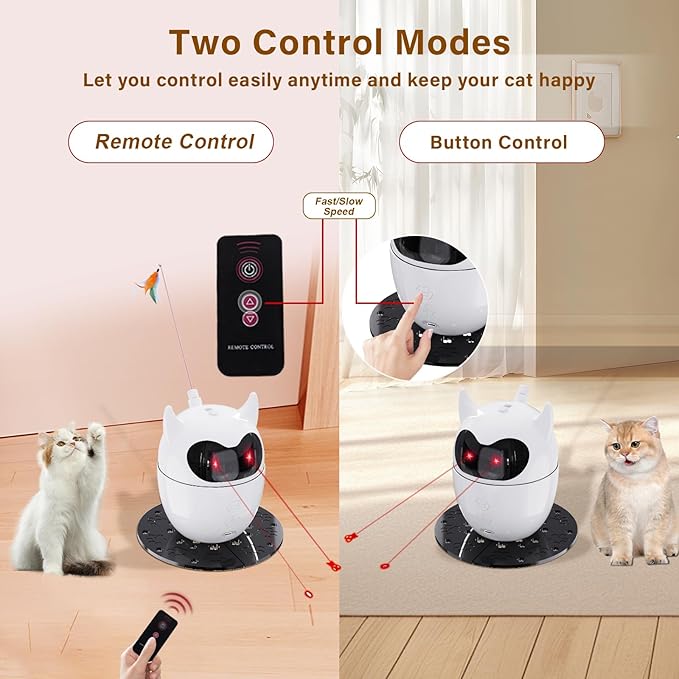 Interactive Cat Toy, 2 in 1 Automatic Cat Toy for Indoor Cats, Rechargeable Automatic Random Rotating Dual Cat Toy, Fluttering Moving Feather with Mini Bells, Cat Wand Toy for Cats/Kittens/Dogs