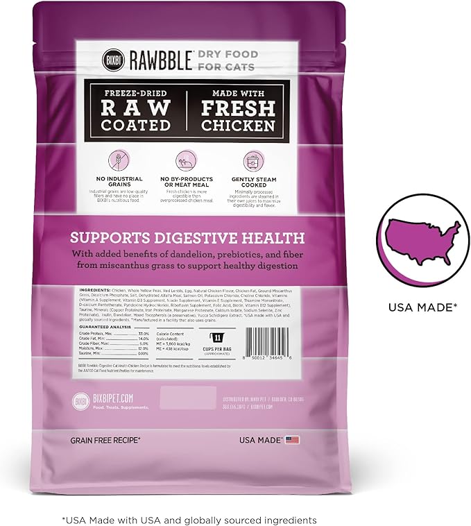 BIXBI Rawbble Dry Food Chicken Digestive Health Recipe for Cats, 3lb