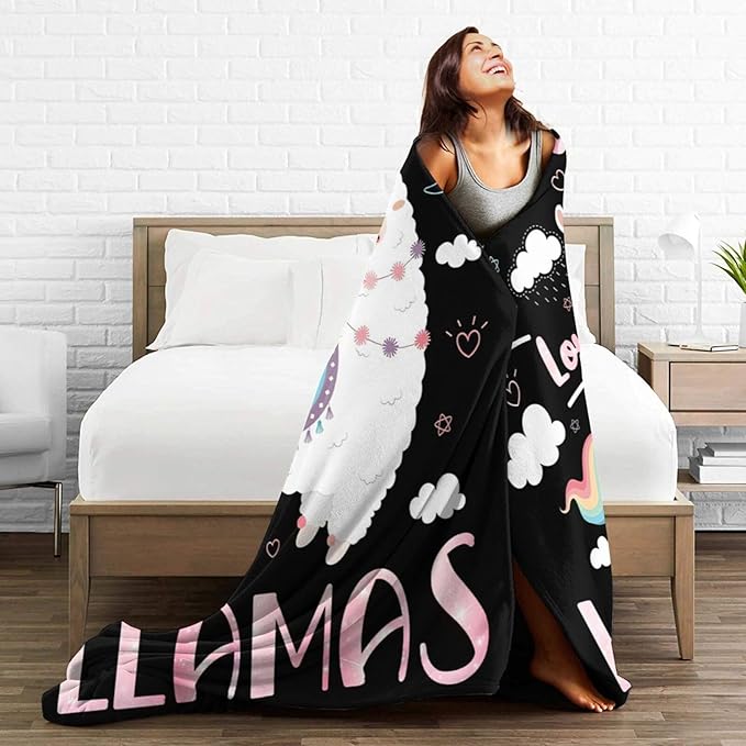 Llama Blanket Cute Llama Plush Throw Blanket Super Soft Cozy Warm Fleece Just A Girl Who Loves Llamas Bedding Alpaca Blanket Gifts for Kids Girls Boys Women 60"X80"