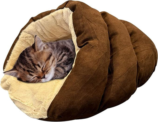 SPOT Sleep Zone Cuddle Cave - Cat Cave Bed for Indoor Cats and Mini Dogs, Durable, Comfortable, Washable for Kittens and Puppies under 10 lbs and 12 inches Long, Chocolate Color
