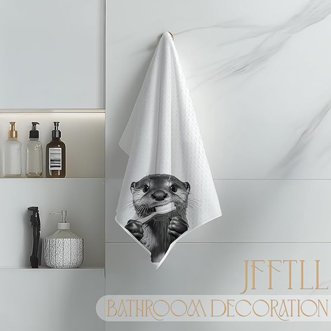 Funny Toothbrush Otter Bathroom Hand Towels, Otter Gifts Decorative Towels for Bathroom Washroom Restroom Decor, Kids Hand Towels, Otters Gifts for Women Men, 16x24 Inch