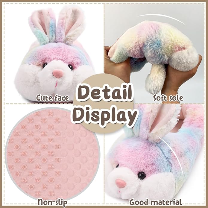 Caramella Bubble Classic Bunny Slippers for Women Funny Animal Novelty Slippers for Adults Cute Plush Rabbit Bedroom Slippers