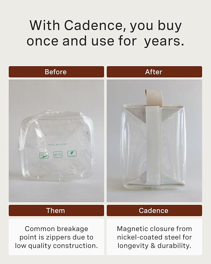 Cadence Parcel - Clear Dopp Kit with Magnetic Closure - Durable and Leak-Resistant Travel Toiletry Kit - TSA-Compliant & Modular Design - Small Hygiene Bag for Travel Essentials - 1 Qt - Cove