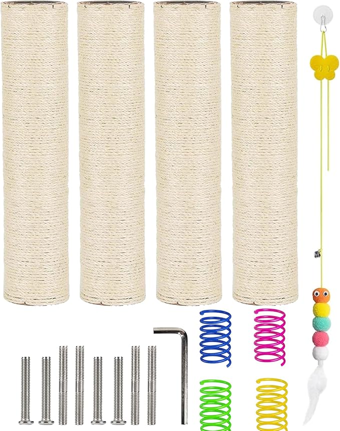 BNOSDM M8 15.75”x3.15” Replacement Scratching Post for Cat Tree Tower Rope Scratch Poles Refill 4 Pcs Natural Sisal Pole Part for Refurbishment Hemp White