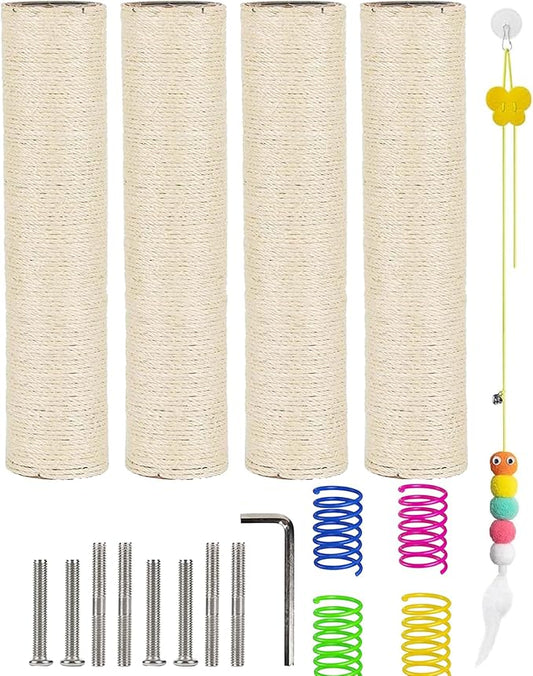 BNOSDM M8 15.75”x3.15” Replacement Scratching Post for Cat Tree Tower Rope Scratch Poles Refill 4 Pcs Natural Sisal Pole Part for Refurbishment Hemp White
