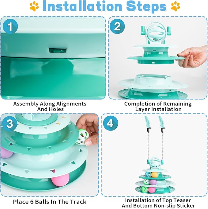 Cat Toys Interactive Cat Toys for Indoor Cats Kitten Toys Interactive Cat Toy Cat Puzzle Toy Cat Ball Toy with 2 Cat Teasers (Green)