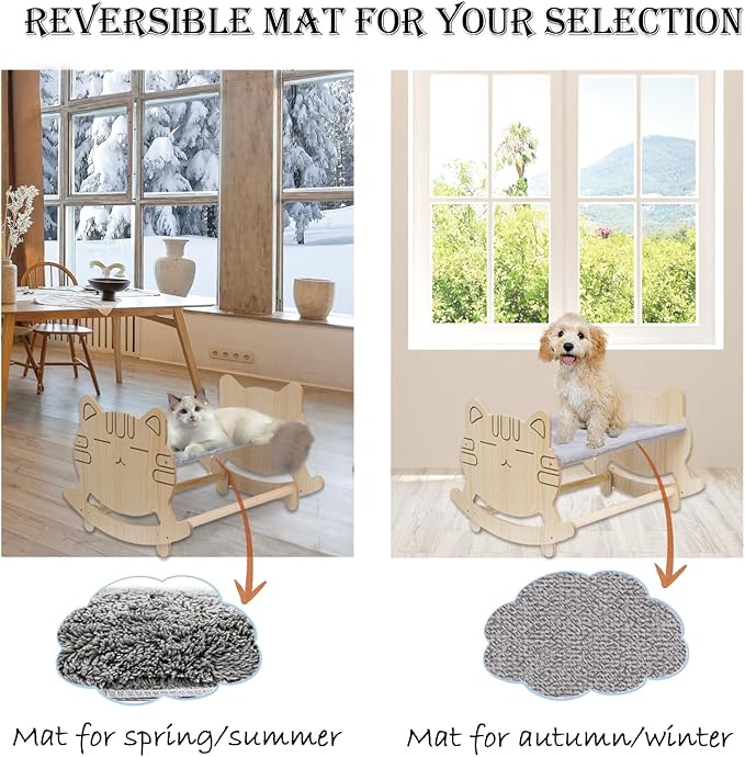 Cat Bed with Two Covers, Cat Hammock Bed with Two Usage Methods, Wooden Elevated Cat Bed, Removable Washable Small Dog Bed, Raised Cat Bed