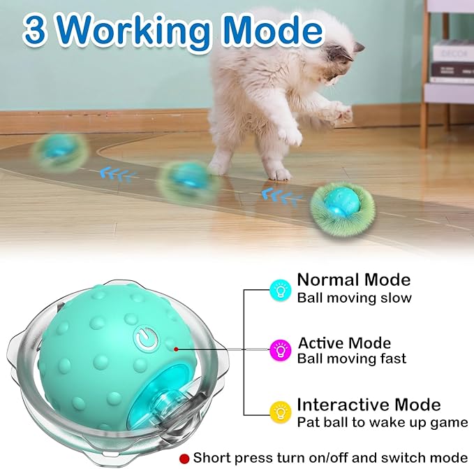Interactive Cat Toys for Indoor Cats,Automatic Moving Cat Ball in Pouch,Chirping Stimulation,Hide-n-Seek Chase Exercise Game,Motion Activate,Rechargeable Kitten Toys