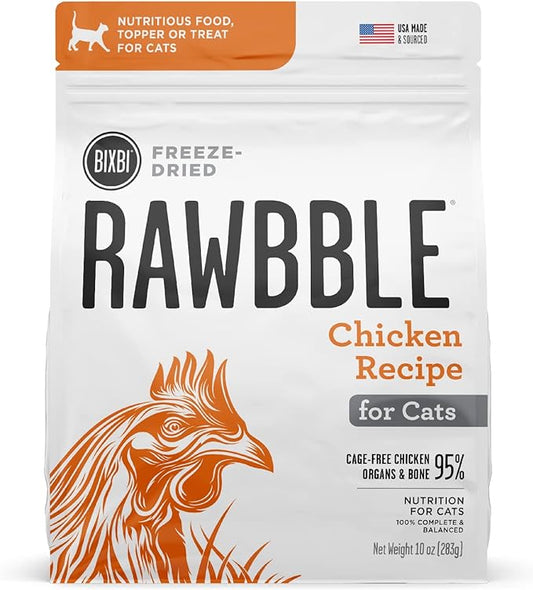 BIXBI Rawbble Freeze Dried Cat Food, Chicken Recipe, 10 oz - 95% Meat and Organs, No Fillers - Pantry-Friendly Raw Cat Food for Meal, Treat or Food Topper - USA Made in Small Batches