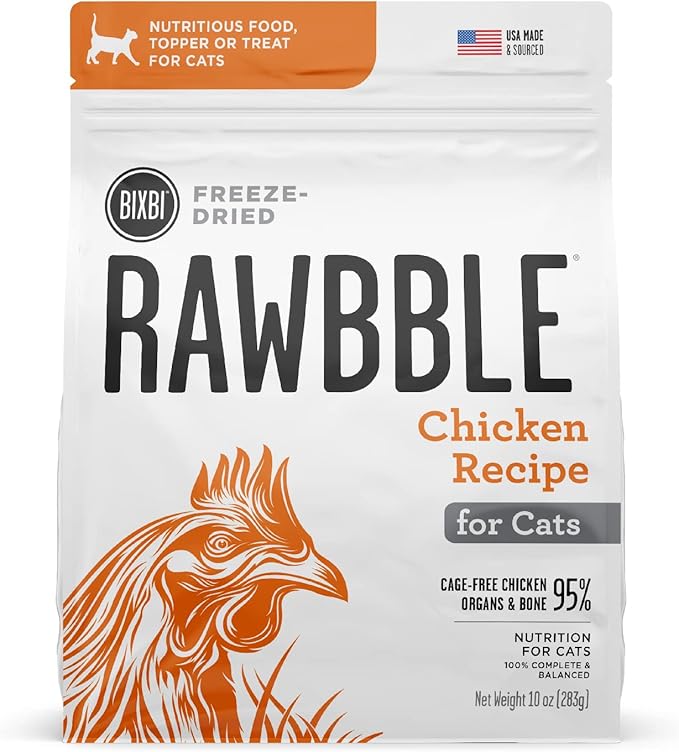 BIXBI Rawbble Freeze Dried Cat Food, Chicken Recipe, 3.5 oz - 95% Organs and Bone Raw Cat Food - USA Made