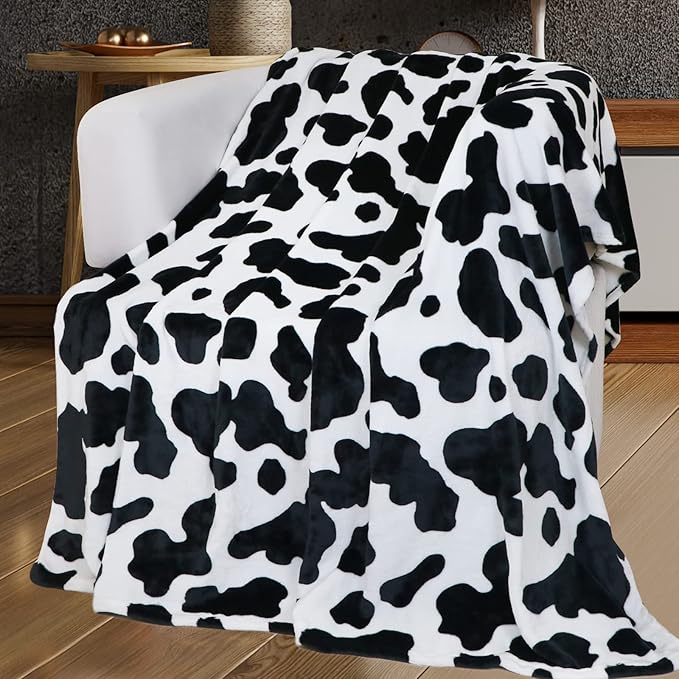 Round Cow Print Blanket Throws Lightweight Fleece Soft Cozy Throw Blanket Fuzzy Warm Plush Cow Printed Blankets & Throws for Travel Chair Bedroom Living Room Sofa 50"x60"