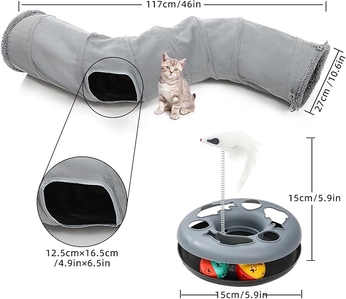 Cat Tunnel, Indoor Cat Toy, Roller Track Cat Toy, Collapsible S-Shaped Play Tube, 10.5 Inch Diameter Maze Cat House for Cats, Puppies, Rabbits, Ferrets, Cat Toy Set