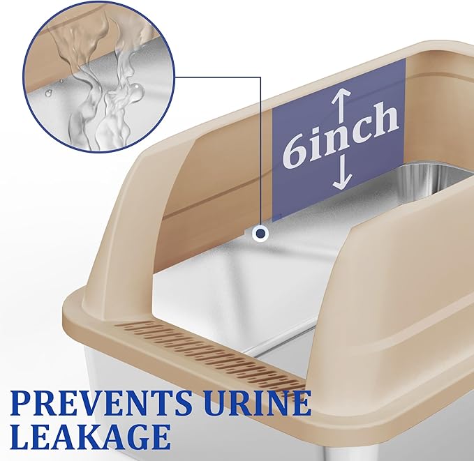 2 Pack Stainless Steel Cat Litter Box with Lid Enclosed Sides Extra Large Matel Litter Box for Big Cats XL Steel Litter Pan for Multiple Cats with Cat Litter Scoop Easy Cleaning