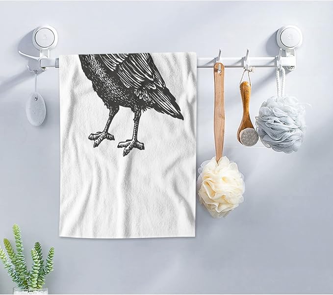 AOYEGO Bird Microfiber Towels Animal Sketch of Flying Black Crow Raven Bird Bath Towels Kitchen Hand Towels for Women Men Girls Boys 15x30 Inch