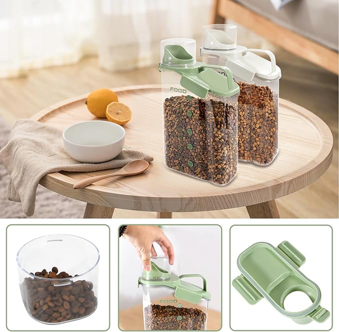 Dog Food Storage Container, Pet Food Storage Containers with Airtight Pour Spout, Cat Food Container with Measuring Cups, Portable Travel Pet Food Container for Dogs, Cats, Birds（Green）