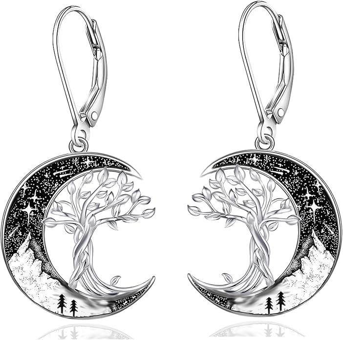 Black Cat/Bat/Spider/Pumpkin/Wolf/Bunny/Sun and Moon/Turtle/Raven 925 Sterling Silver Leverback Dangle Earrings Moon Gothic Christmas Earrings Jewelry Gift for Women