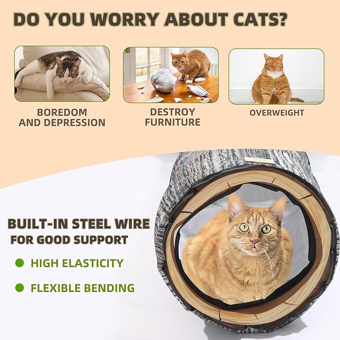 Cat Tunnels for Indoor, Large 3 Way Cat Tube Self Play, Cat Play Tunnel Toy for Indoor Exercise, Collapsible Interactive Peephole Pet Tunnel for Cat Kitty Kitten Puppy Rabbit L 59"