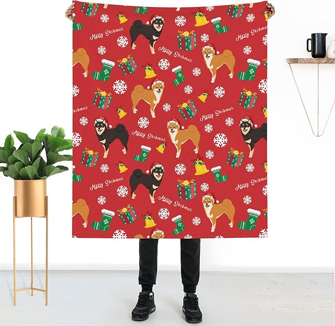 Christmas Dog Soft Throw Blanket Flannel Fleece Blankets Warm Cozy Lightweight Fuzzy Blanket for Bed Sofa Couch Home Decor 60"X50"