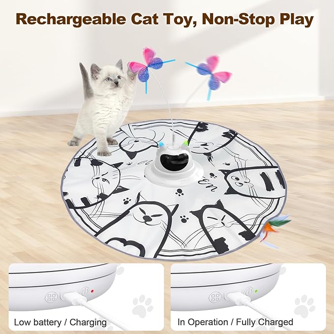 Cat Toys Interactive Rechargeable 2in1 Hide and Seek, Spinning Butterfly, Moving Feather Automatic Kitten Toys for Indoor Cat Exercise Chasing for All Ages Cats