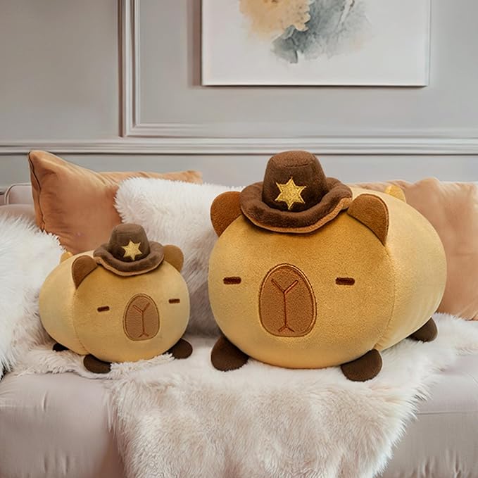 Capybara Plush, Cute Capybara Stuffed Animals with Cowboys Hat, Soft Plushies Cuddle Pillow, Cute Stuff Toys Gift for Girls Boys Toddler Males(8 Inch)
