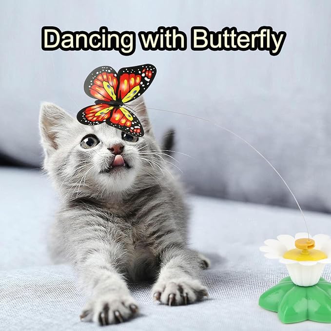 Hypeety Interactive Cat Toys Funny Electric Rotating Butterfly Steel Wire Pet Cat Kitten Teaser Toy for Indoor Cats (Color Random, Without Batteries)