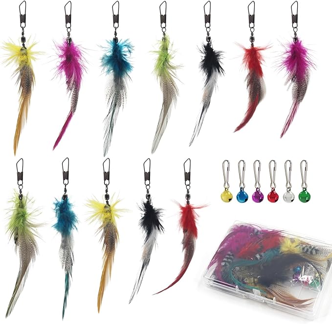 SONGWAY Cat Feather Toy Refills - 12 Pieces Insect Cat Toys with Feather, Cat Toy Wand Replacement, Cat Teaser Wand Attachments, Interactive Cat Toys for Indoor Cats