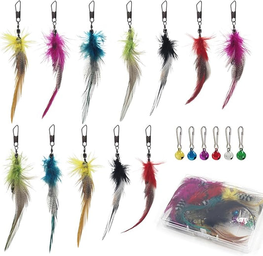 SONGWAY Cat Feather Toy Refills - 12 Pieces Insect Cat Toys with Feather, Cat Toy Wand Replacement, Cat Teaser Wand Attachments, Interactive Cat Toys for Indoor Cats