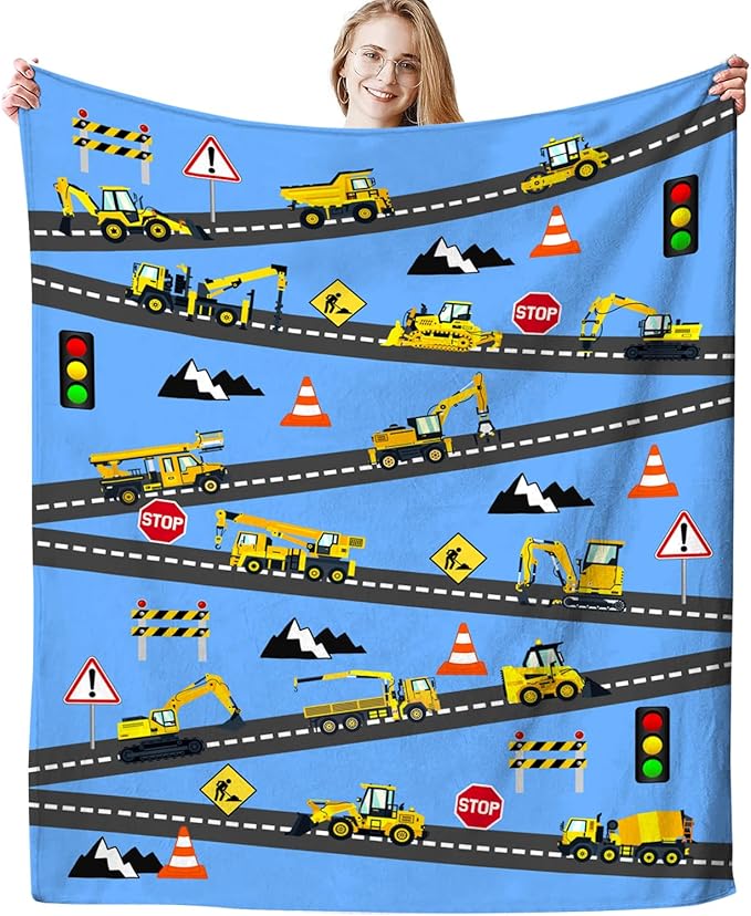 Cute Truck Construction Blanket Super Soft Flannel Throw Blankets Tractor Cars Blankets Bedding for Boys Girls Adults Gifts 80"x60"
