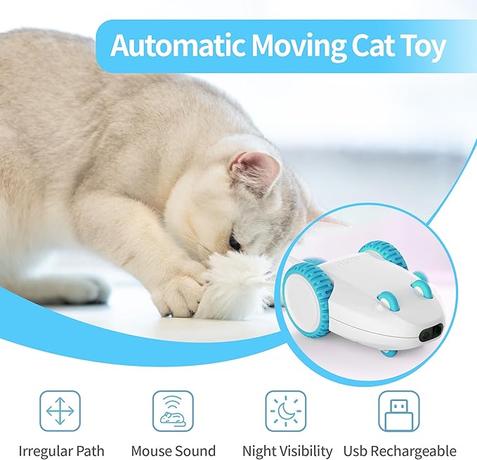 PETGEEK Automatic Cat Mouse Toys Interactive Cat Toys for Indoor Cats, Smart Sensing Moving Squeaky Mouse Cat Toys, USB Rechargeable Best Gift for Birthday, Thanksgiving, Christmas, New Year
