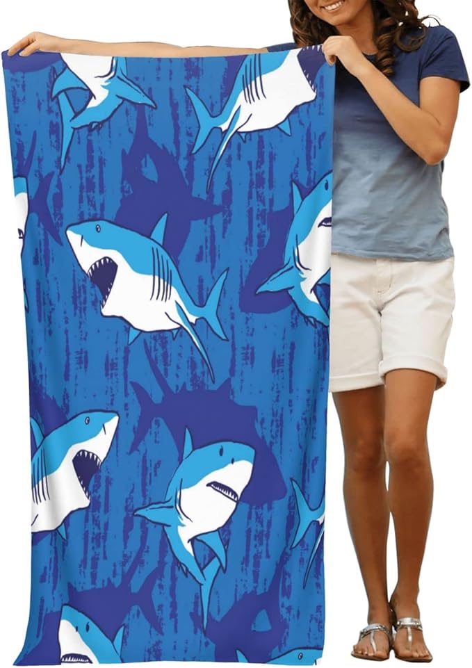 Cute Shark Microfiber Beach Towel for Boys, Personalized Beach Towels for Kids, Sand Free Beach Towel Sandproof, Quick Dry Pool Towel 30"x 60"
