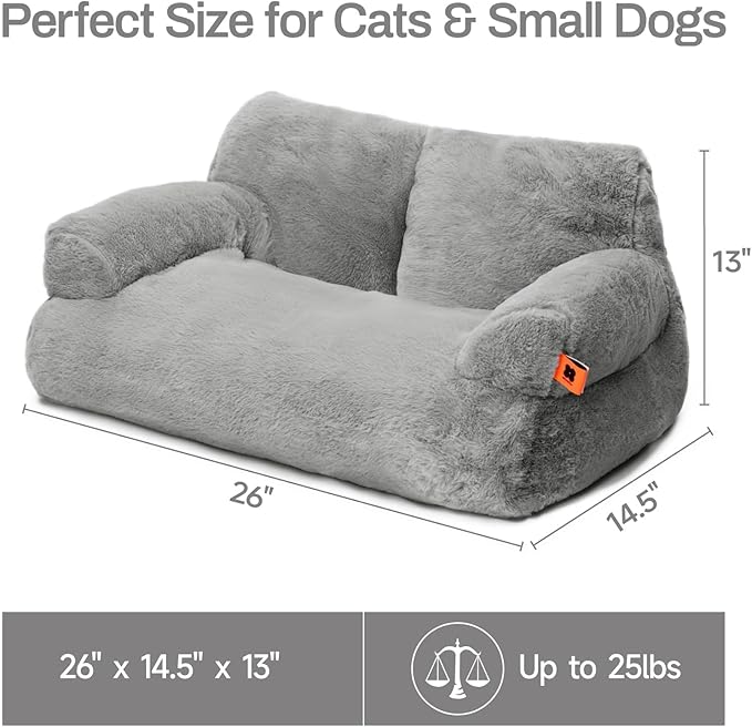 MEWOOFUN Cat Couch Bed for Indoor Cats, Washable Small Dog Beds for Medium Small Dogs & Cats up to 25 lbs, Fluffy Pet Beds with Non-Slip Bottom, 26×19×13 Inch (Grey)