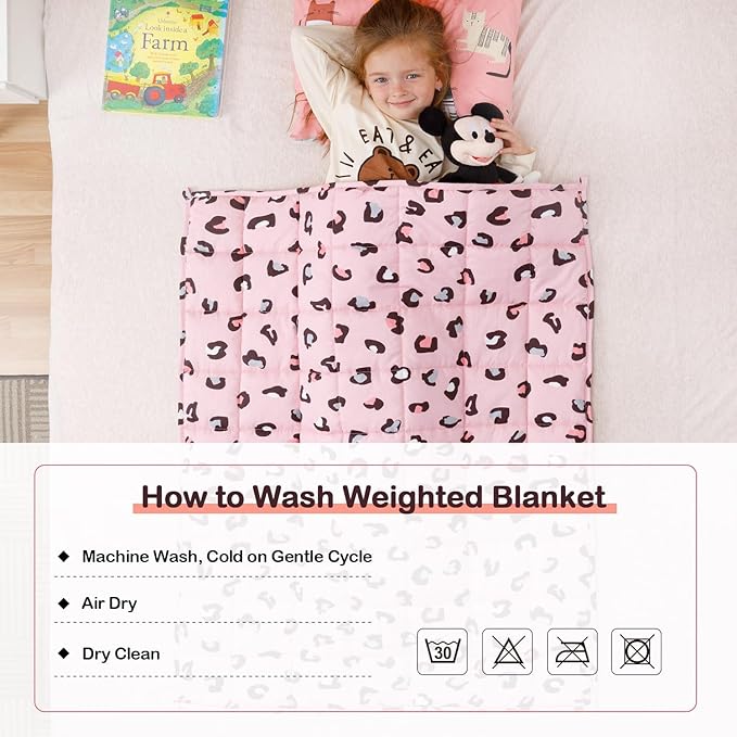 Uttermara Weighted Blanket 7 lbs, Ultra Cozy Minky Fleece and Cotton Sided with Cartoon Patterns, Reversible Heavy Blanket Great for Calming and Sleeping, 36x48 inches, Pink Leopard