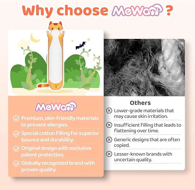 Artist-Designed Ultra Soft Long Cat Plush Body Pillow, Extra Stuffing for Comfort, Premium Quality Stuffed Animal Gift for Girlfriend or Cat Lovers (Brown Cat Body Pillow 36 Inch)