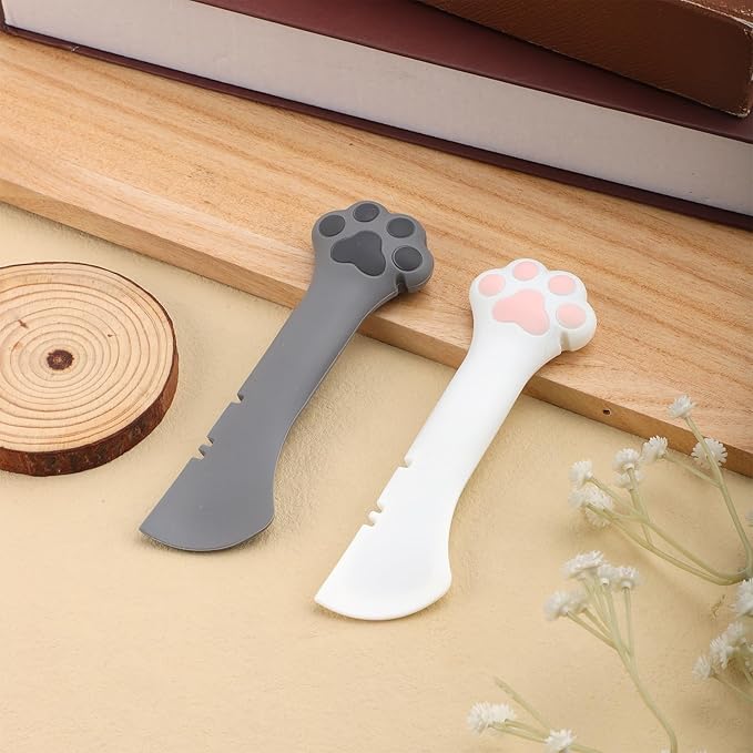 BOXOB 2pcs Pet Food Can Spoon, Silicone Dog Food Can Opener Cute Dog Cat Paw Scoop for Wet Food Pet Can Spatula Multifunctional Mixing Spoon for Cat Dog Wet Dry Canned Food Pet Supplies (White, Grey)