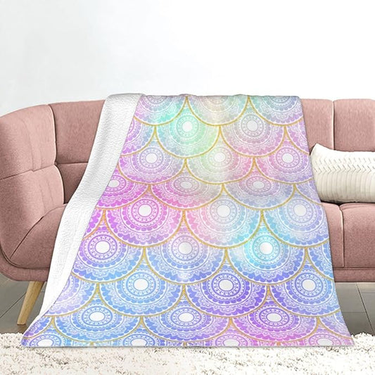 Fuzzy Throw Blanket 350 GSM Fleece Ultra-Soft Microfiber Blanket for Adults Kids Gift Couch, Sofa, Bed Mermaid Rainbow 80"x60"