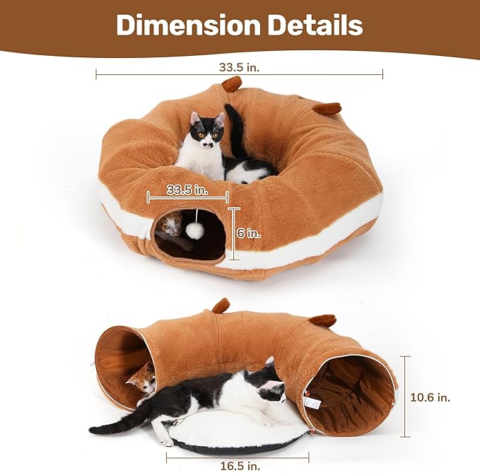 FUKUMARU Cat Tunnel Bed for Indoor Cats, Bagel Donuts Cat Tunnel Toys with Crinkle Paper Ears, Round Pet Play Tunnel Toy for Kitten and Rabbit, Cat Hideway Interactive Toys, Collapsible&Washable