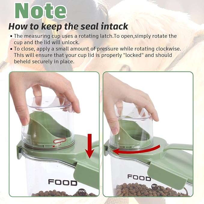 Dog Food Container Small, Pet Food Container with Airtight Pour Spout, Cat Food Storage Container with Measuring Cups, Portable Small Dog Food Container for Dogs Cats Birds (Green)