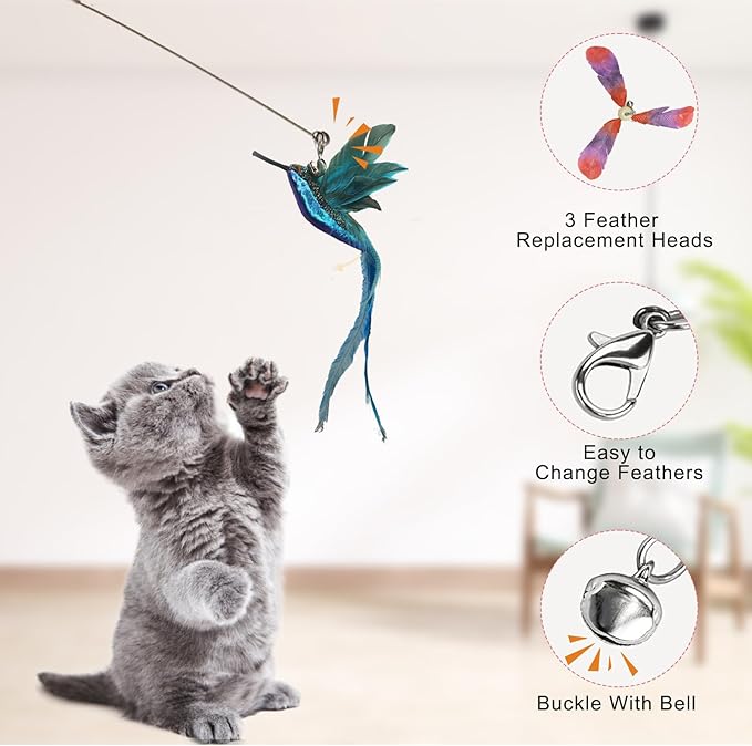 Cat Feather Toys Replacement Cat Wand Toy 3pcs Cat Wand Attachments Interactive Cat Toys for Indoor Cats Suitable for Cat Stick Toys