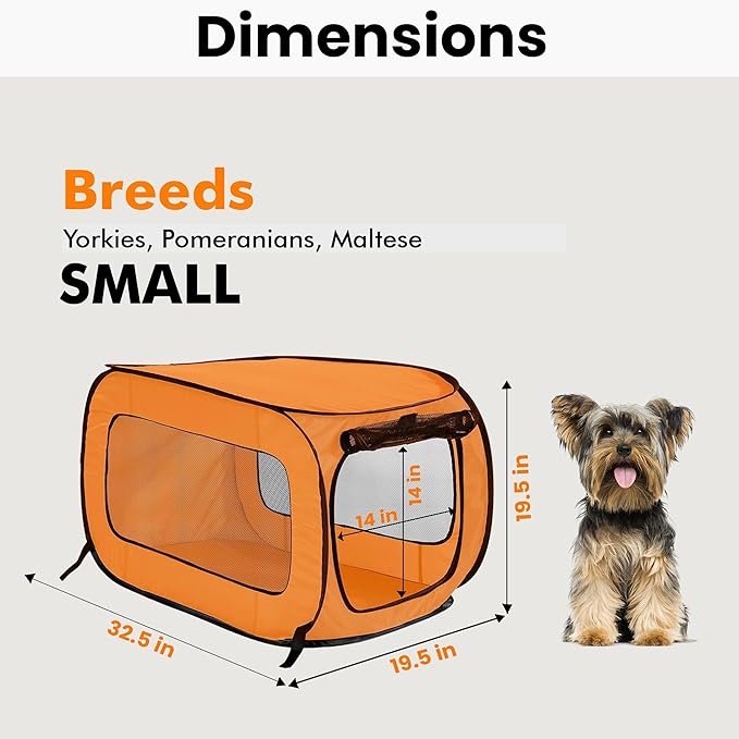 Beatrice Home Fashions Portable, Collapsible, Pop Up Kennel Travel Cat and Dog Crate, 32.5" L x 19.5" W x 19.5" H, Orange