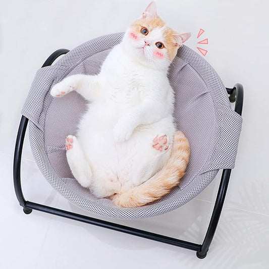 MeowWoof Cat Hammock Bed, Elevated Cat Stand Bed, Washable Pet Sleep Bed Supplies for Kitten Puppy (Gray Orange)