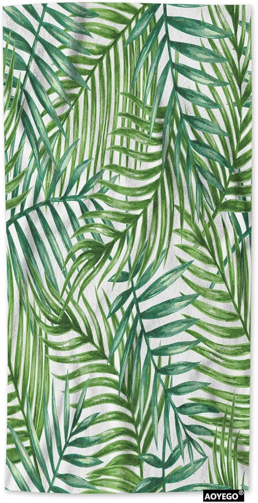 AOYEGO Green Palm Leaf Towels Watercolor Palm Leaves Tree in Tropical Rain Jungle Bathroom Kitchen Hand Towels Beach Bath Face Towels for Yoga Swim Golf 15x30 Inch