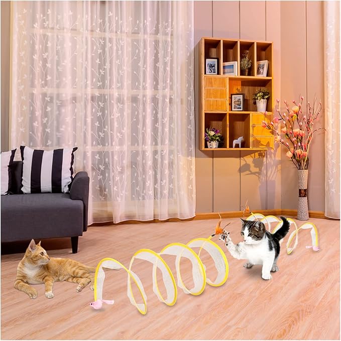 Andiker Cat Tunnel, S-Type Cat Tunnel Toys Interactive Playing Pet Toy for Puppy Kitten Indoor (Pink Mouse)