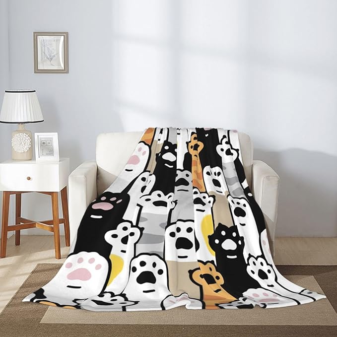 Cute Cat Foot Paw Blanket, Soft Blankets Flannel Bed Throw Cozy Lightweight Plush Gifts for Kids Boys Girls Women Men Sofa Couch Bedroom Living Rooms Warm All Season, Home Decor, 80"x60"