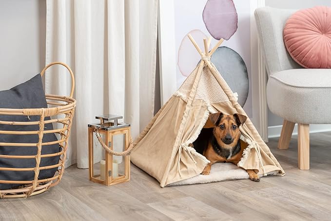 TRIXIE Boho Tipi, Cat Cave, Cat Condo, Cat Bed Tent, Cat Retreat with Reversible Cushion