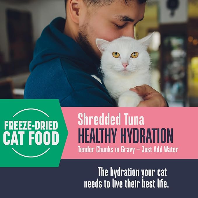 Whole Life Pet Freeze Dried Cat Food - Human-Grade Wet Cat Food Toppers, Natural Broth for Cats, Instantly Hydrating Cat Snacks, Lickable Cat Treats, Just Add Water - Shredded Tuna, 3 Oz