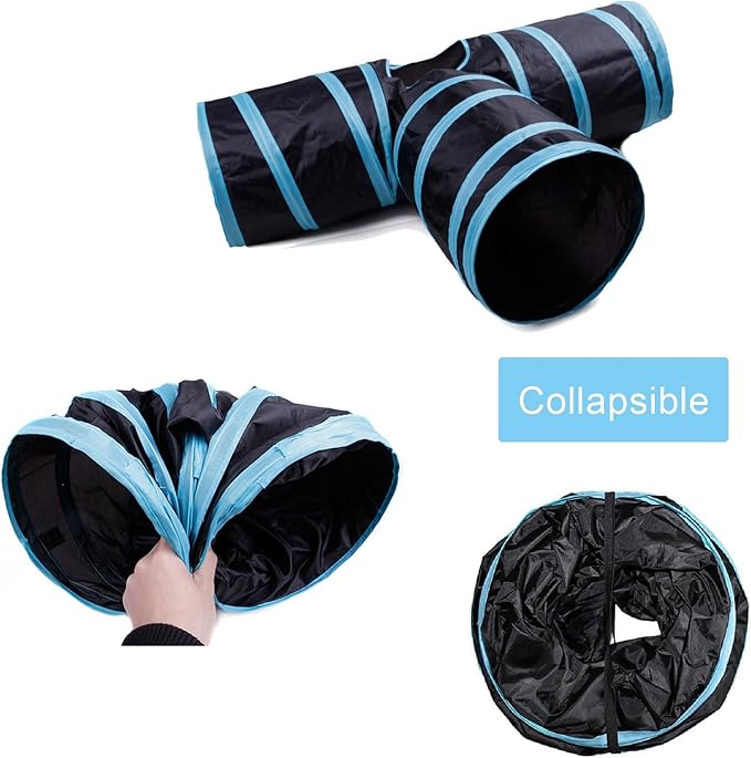 iCAGY Cat Tunnels for Indoor Cats Interactive, Rabbit Tunnel Toys, Pet Toys Play Tunnels for Cats Kittens Rabbits Puppies Crinkle Collapsible Pop Up 3 Ways Black