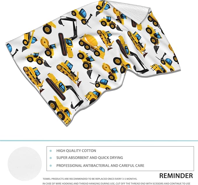Construction Machines Hand Towels Set of 2,Tractor Decorative Towels Highly Absorbent Soft Towels for Bathroom Beach Kitchen Spa Gym Face Towel 14x28 Inch