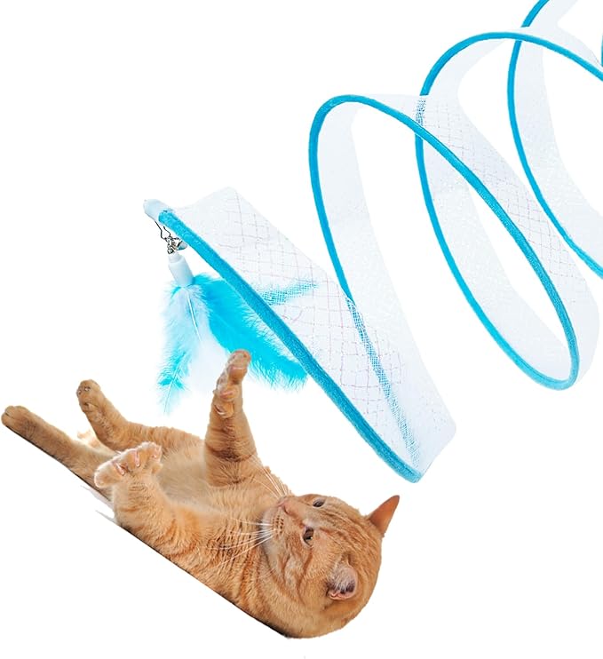 Spiral Tunnel Cat Toy, Self Play Cat Hunting Spiral Tunnel Toy Spiral Cat Toy, Folded Cat Tunnel Spring Toy for Indoor Cats (Blue)