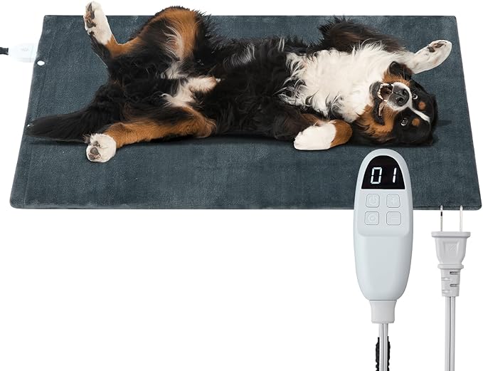 CAROMIO Pet Heating Pad, 6 Adjustable Temperature Dog Cat Heated Bed Pad with Timer, Auto Power Off Indoor Warming Electric Pet Pads with Chew Resistant Cord, Large Size 35 X 24 INCH