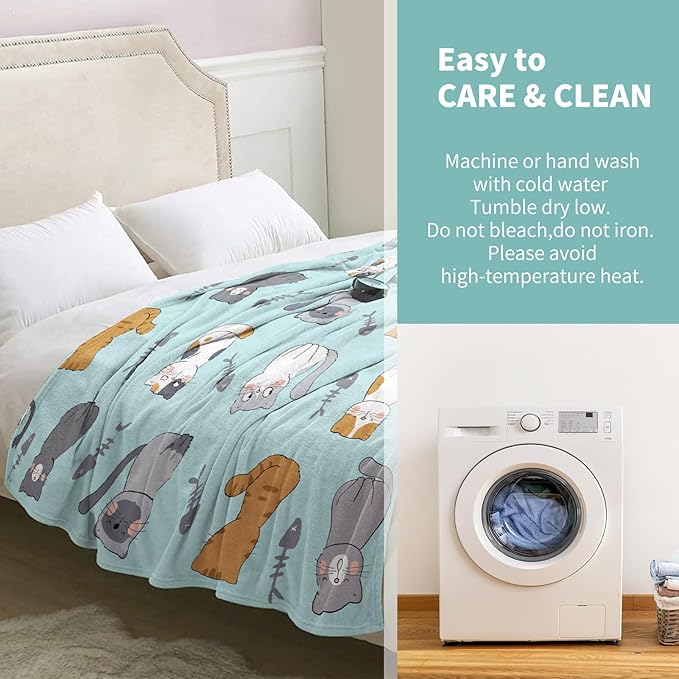 Cat Blanket Gifts for Women Girls Mom Mother's Day Birthday Christmas Valentine Present Kawaii Kitten Fishbone Theme Decor Bedroom Living Room Sofa Couch Soft Cozy Plush Kids Adults Teen Throw 60"x50"